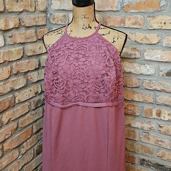 David's Bridal Mauve halter style maxi gown size 24 - Picture 3 of 14